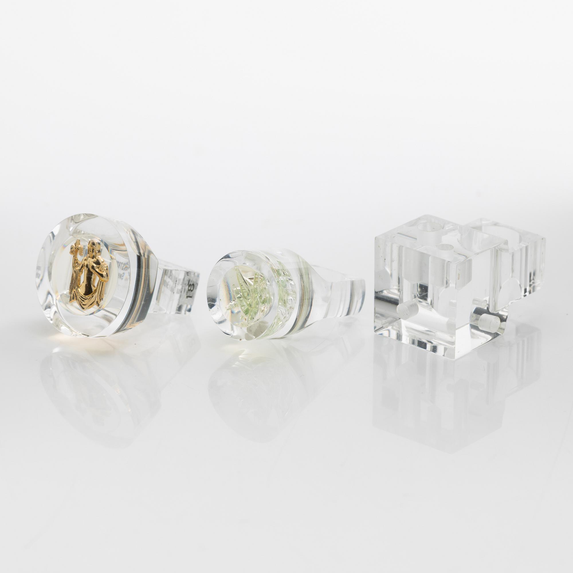 Siv Lagerström, three acrylic rings, 1970s.