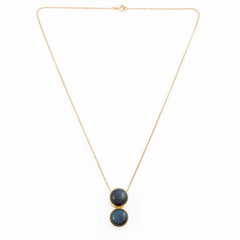 Pendant with chain 18K gold with spectrolite.