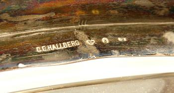 JARDINIERE, silver och glas, C G Hallberg, Stockholm, jugendstil. 1900-tal.