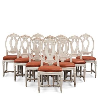 25. Ten matched Gustavian late 18th century chairs.