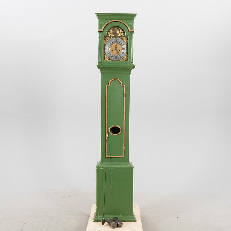 A painted grandfather clock numbered 90  by L Ruuth  first half of the 18th century.