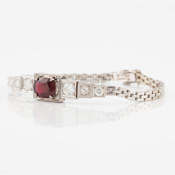 A bracelet 18K white gold with ruby and brilliant-cut diamonds. Malmö 1948.