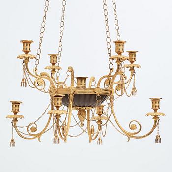 A late Gustavian early 19th century nine-light hanging-lamp.