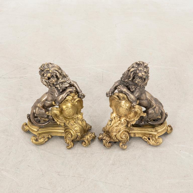 Fire dogs, a pair, Baroque style, 20th century.