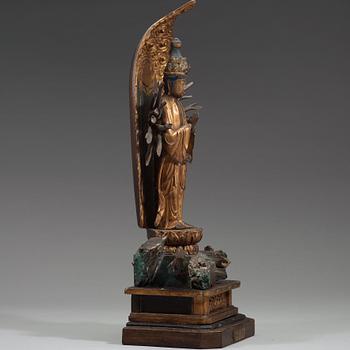 A Japanese wooden sculpture of Bodhisattva Kannon Senju, Edo period, 18th Century.