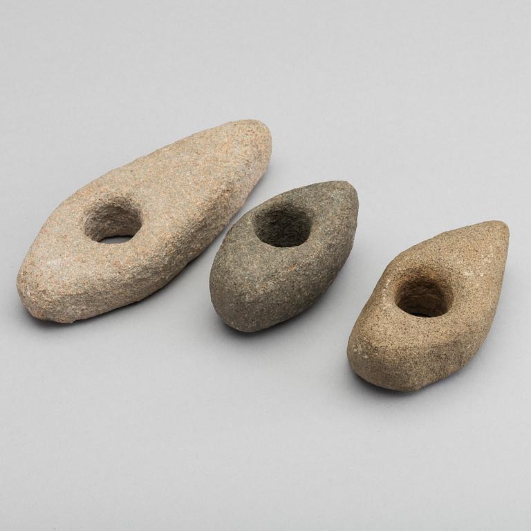 Three SScandinavian shaft hole axes, possibly the Neolithic Age.