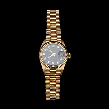 DAMARMBANDSUR, 18k guld med briljantslipade diamanter, Rolex Oyster Perpetual Datejust. Helhetsvikt 67,7 g.