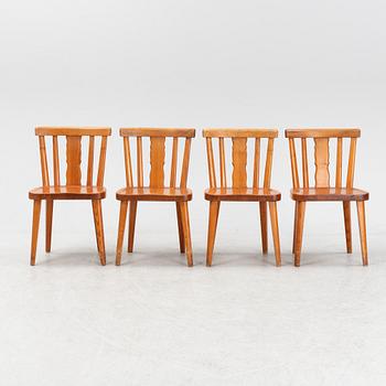 A set of four stained pine chairs from Åby Möbelfabrik, 1940s.