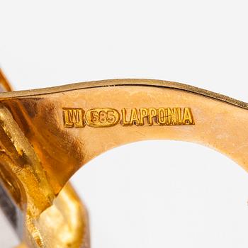 Björn Weckström, Solmioneula ja kalvosinnappipari "Jääriite", 14K kultaa, timantteja n. 0.18 ct yht. Lapponia.