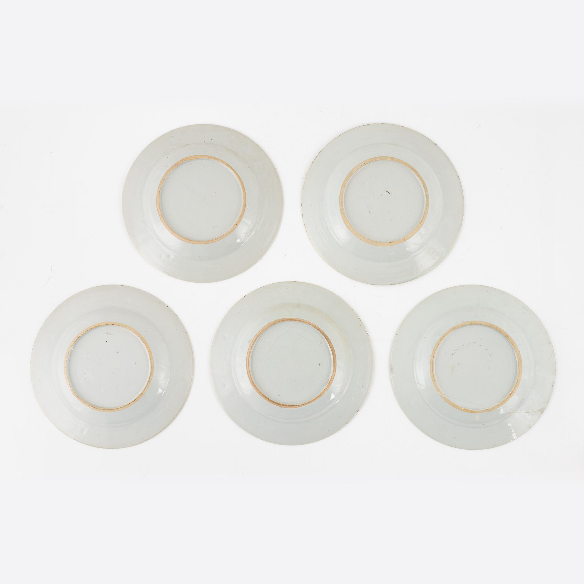 Tallrikar, 5 st, porslin, Kina, Qianlong (1736-95).