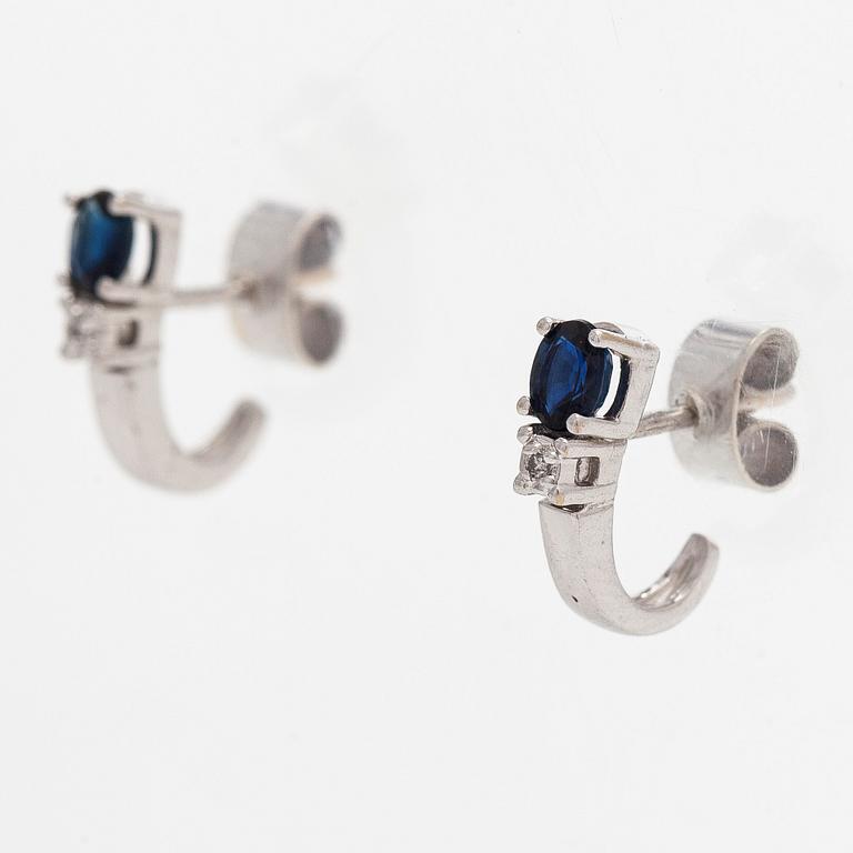Earrings, faceted sapphires, small diamonds, 14K white gold.