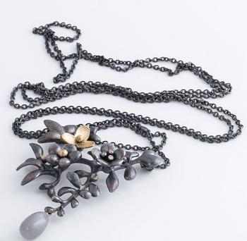 A moonstone and brilliant cut diamond necklace by Ole Lynggaard.