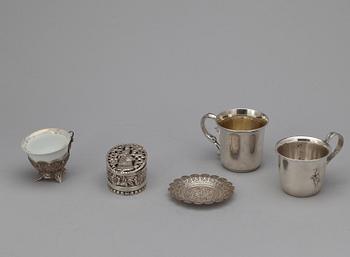 PARTI SILVER, 5 delar, bl.a. Danmark, vikt ca 235g, 1900-tal.