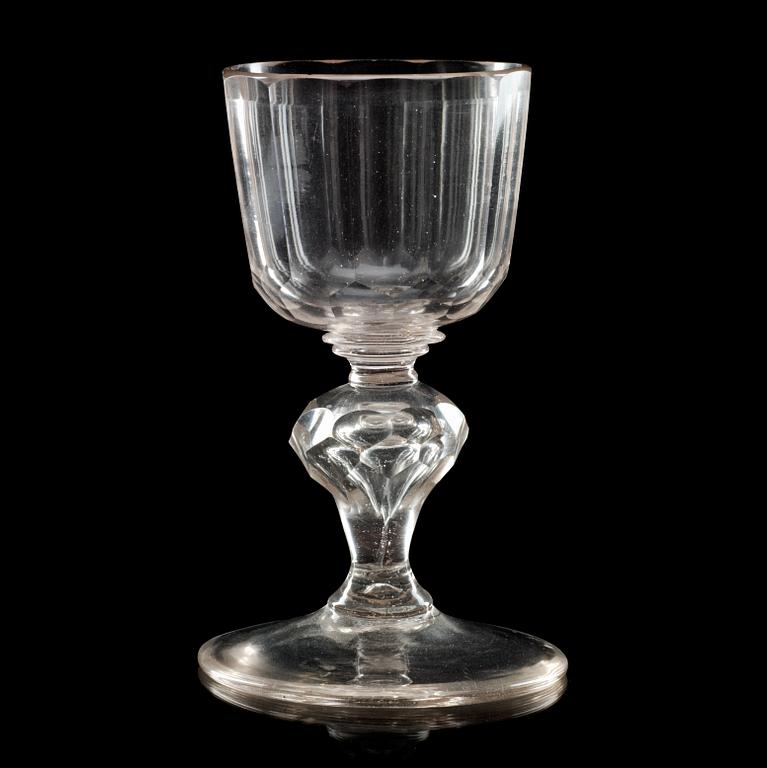 A German cut glass wine goblet, 18th Century.