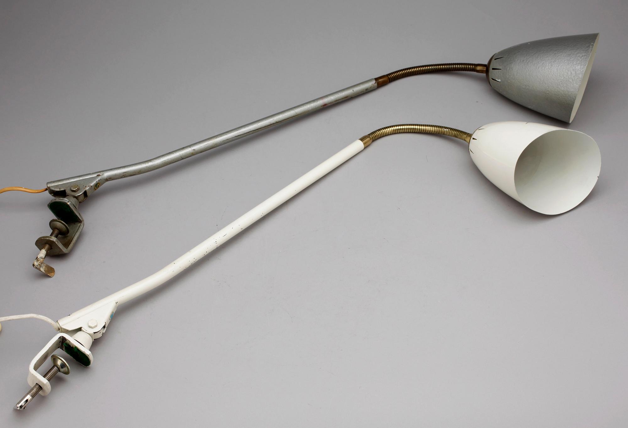 INDUSTRILAMPOR, 2 st, "BJS typ 5", Bäcklunds Järn och Smide, Skellefteå, 1940/50-tal.