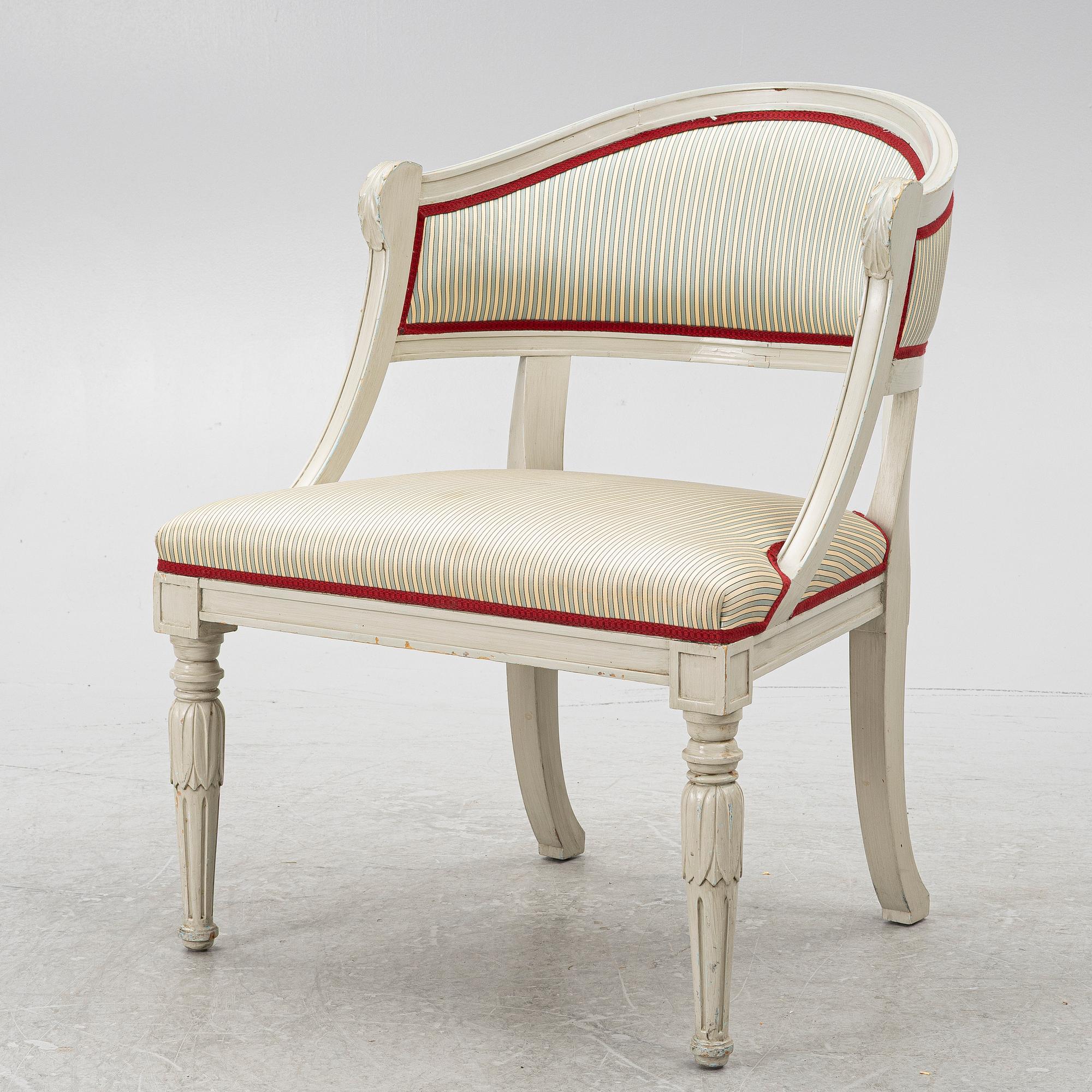 A late Gustavian style armchair, late 20th Century.