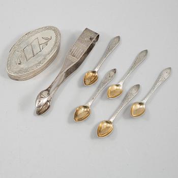 PARTI SILVER, 7 delar, Sverige och Danmark, 1800/1900-tal, vikt 133 gram.