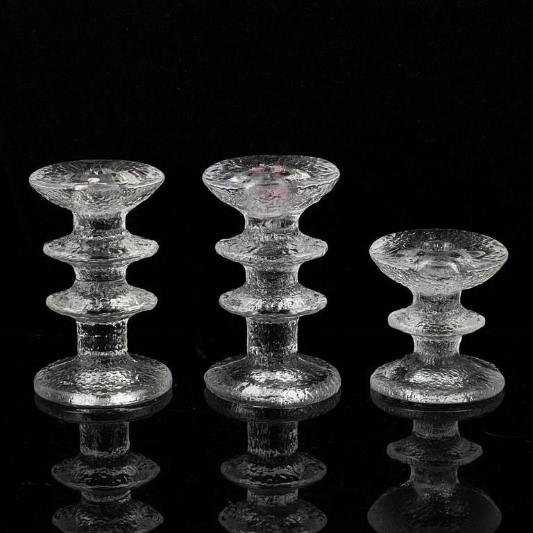 Timo Sarpaneva, a set of five glass candle sticks, 'Festivo', Iittala, Finland. Designed 1966.