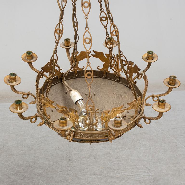 An Empire-style ten-light hanging lamp, late 19th century.