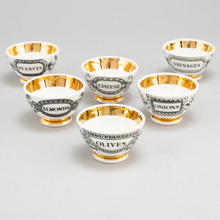 FORNASETTI, skålar, 6 st, porslin, Milano, Italien.