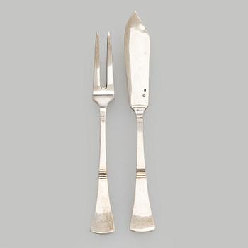 Serving platter, silver, Czechoslovakia, and twelve serving utensils, Alexander Sturm, Austria-Hungary, 1867-1941.