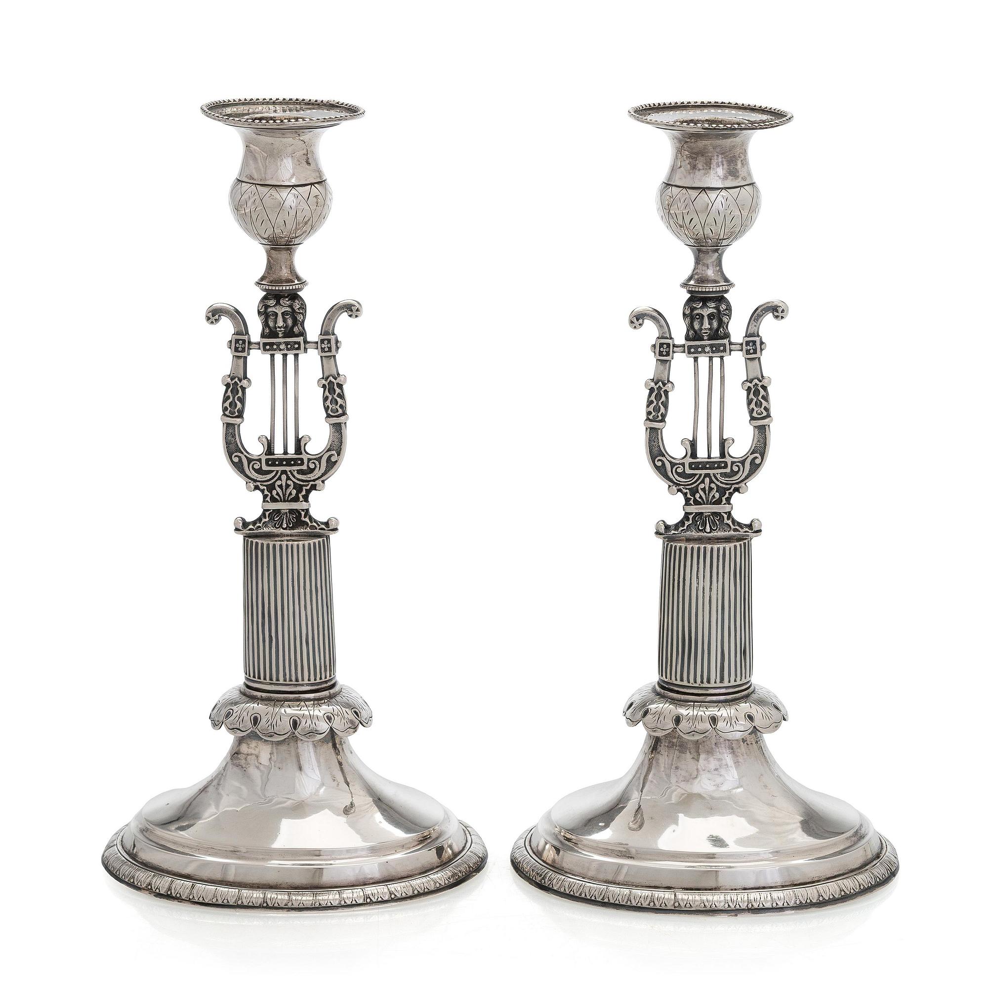A pair of Empire silver candlesticks, maker's mark of Jacob Herman Lundström, Kuopio 1830.