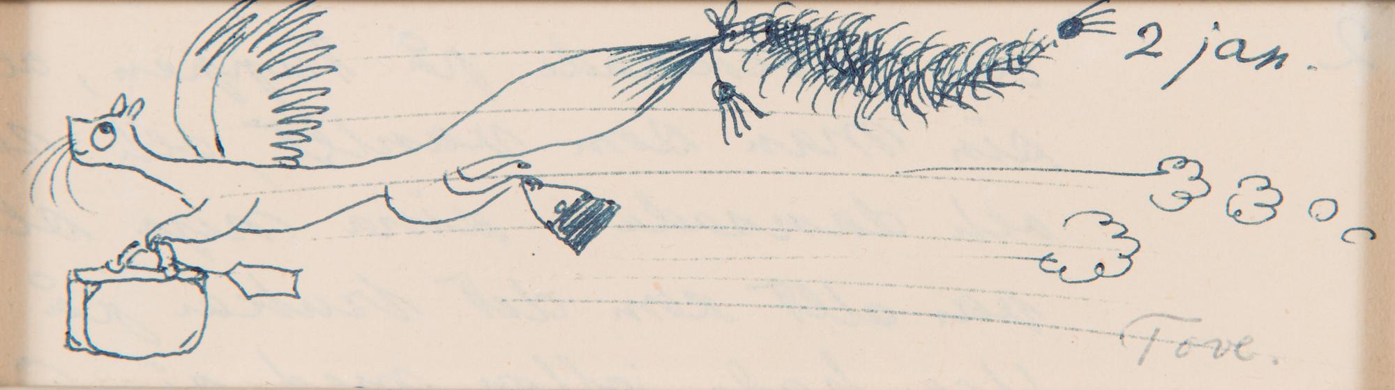 Tove Jansson, tekning, signerad och daterad 2. jan.