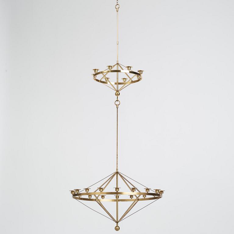 Sigurd Persson, an 18 candles brass chandelier, Sweden, probably 1960s.