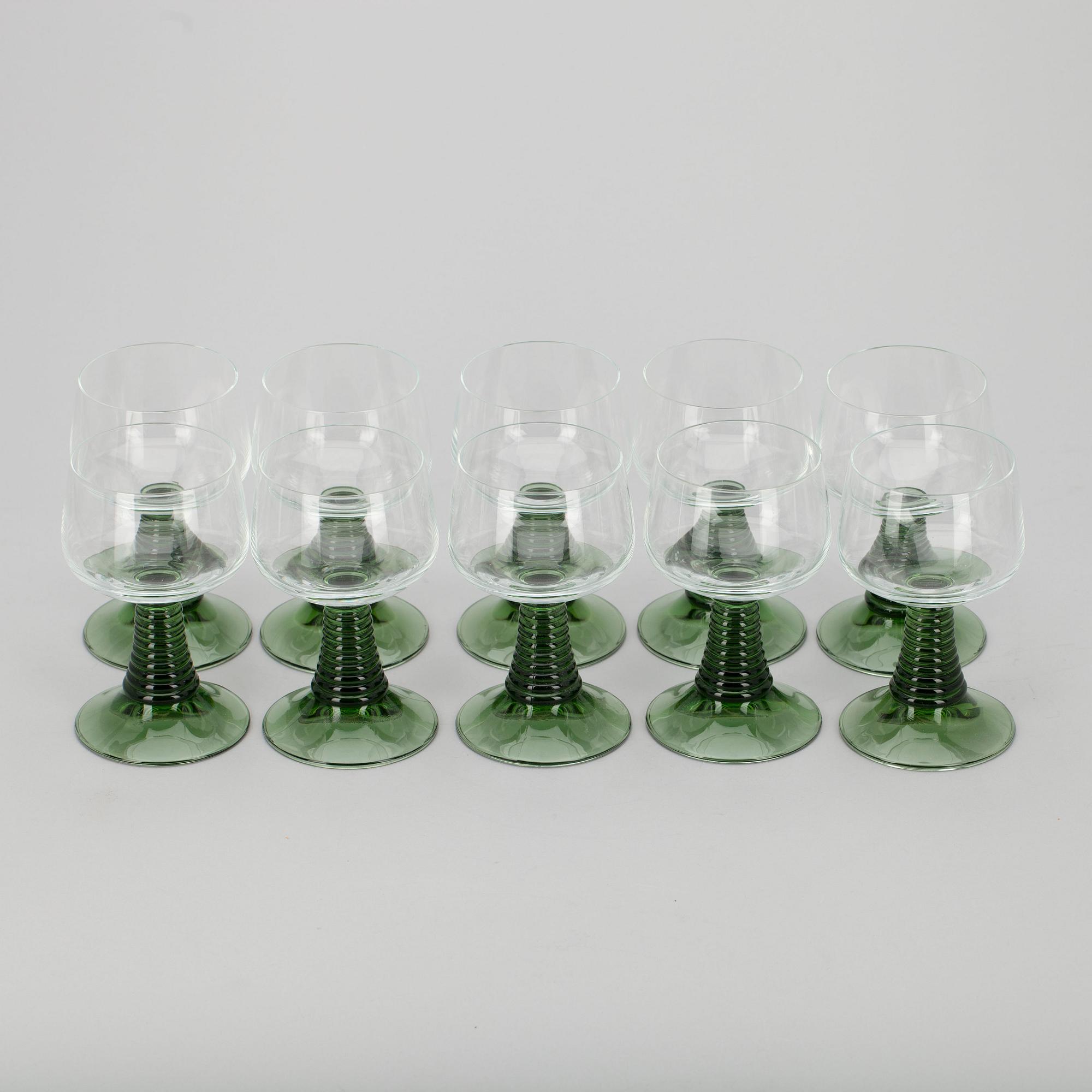 REMMARE, 10 st, klart och grönt glas, 1900-talets senare hälft.