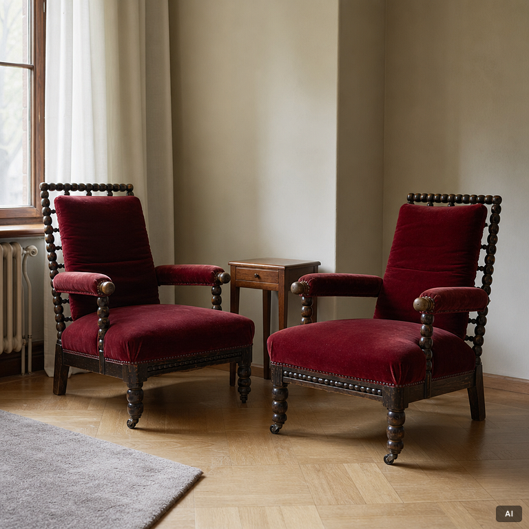 Armchairs, a pair, so-called “Bobbin Chair”, 19th century.