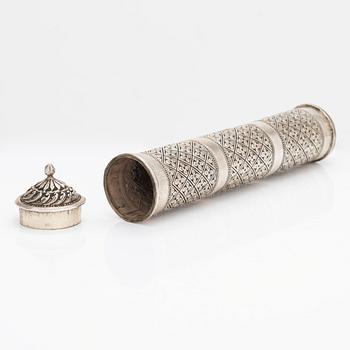 A silver incense sticks container, 20th century.