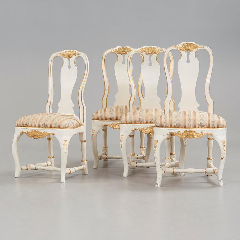 Four Swedish Rococo 18th century chairs.