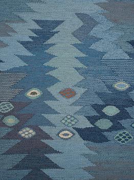 Barbro Nilsson, A carpet, "Tånga blå", flat weave, ca 355 x 252-256 cm, signed AB MMF BN.