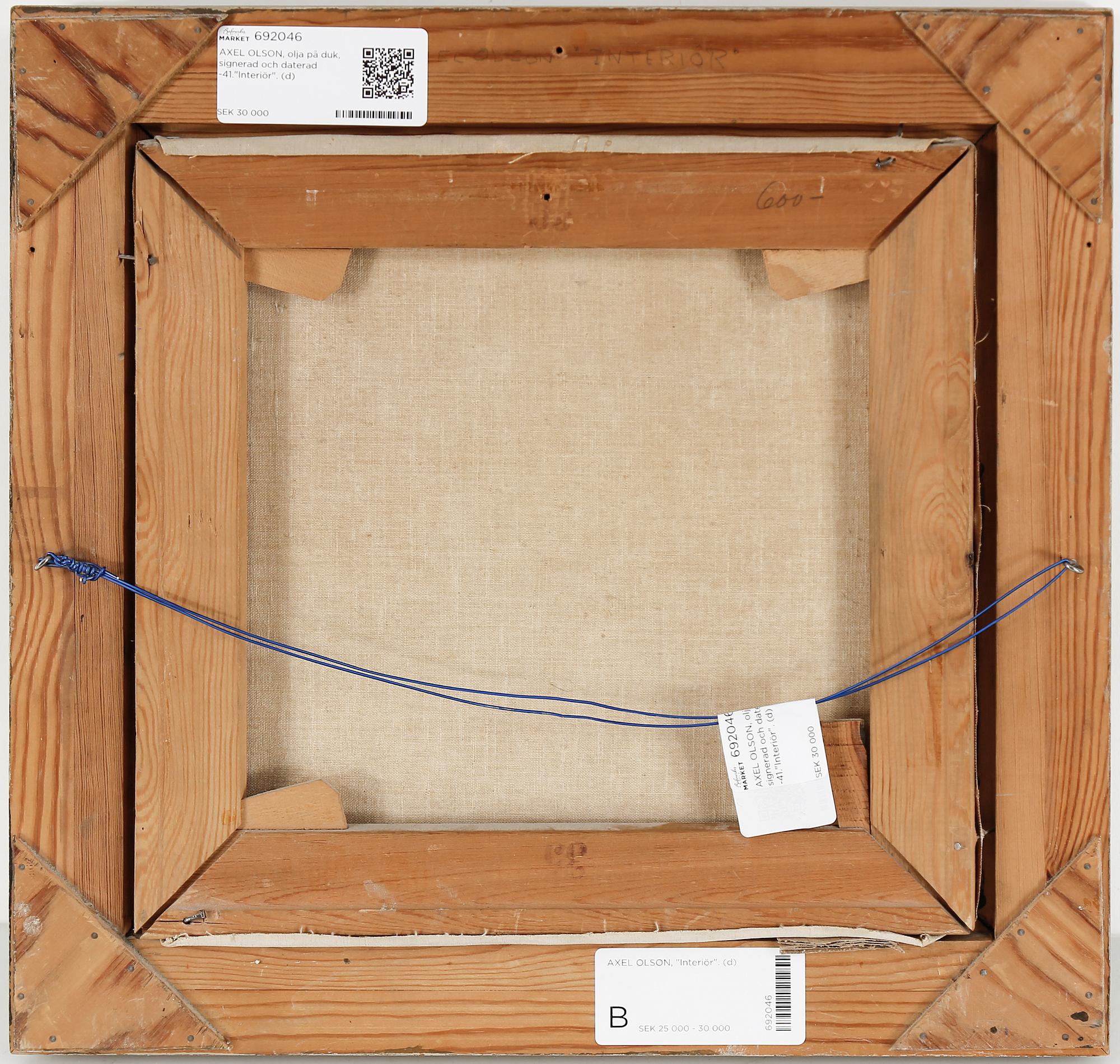 AXEL OLSON, olja på duk, signerad och daterad -41."Interiör".