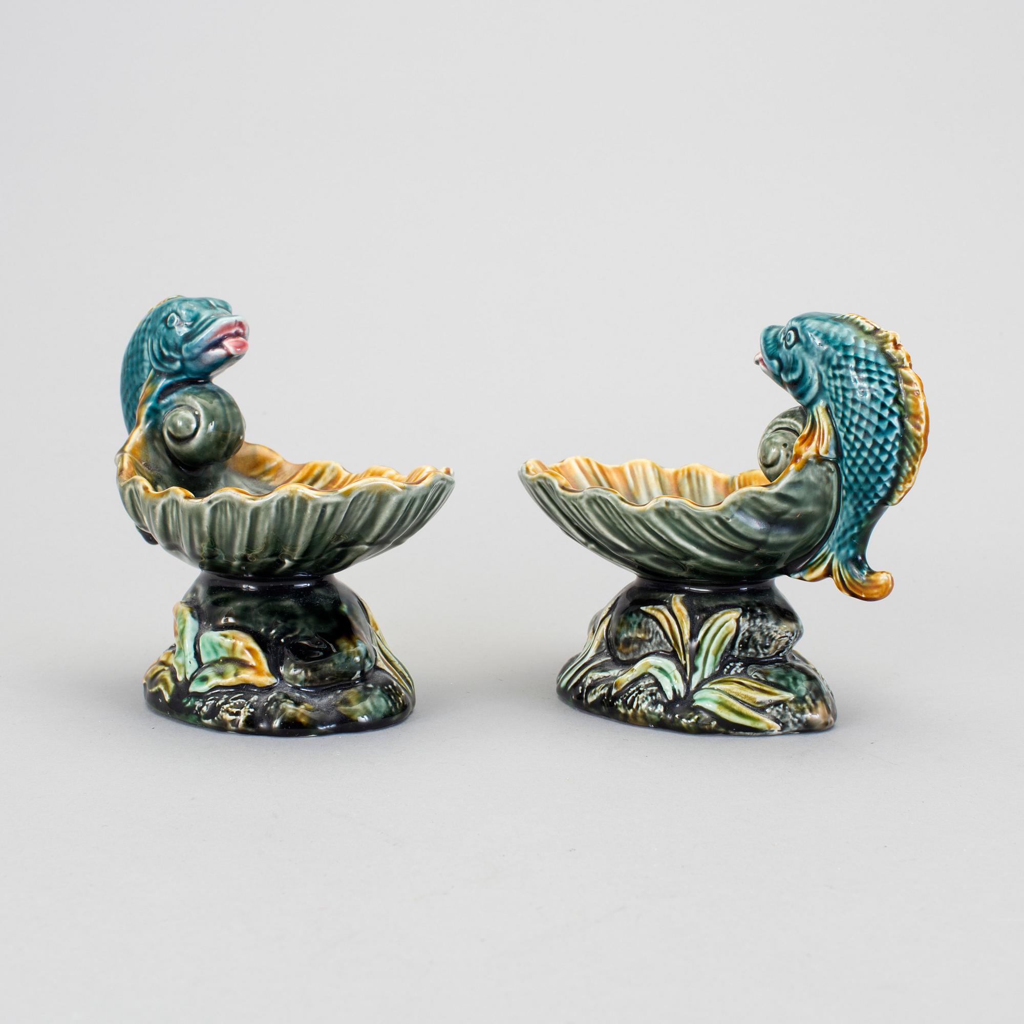 a pair of Jugend maiolica salt cellars by Rörstrand.