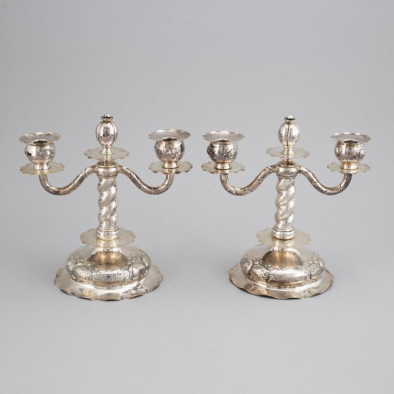 Cg Hallberg, a pair of baroque style candelabras and a bowl, Stockholm, 1926-27.