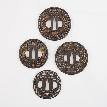 Four Japanese iron Tsubas, Edo.