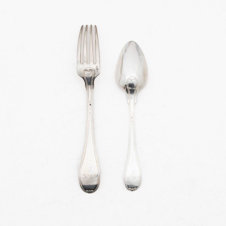 Twelve pieces of silver cutlery, "Gammal fransk", Adolf Zethelius, Stockholm, early decades of the 19th century.