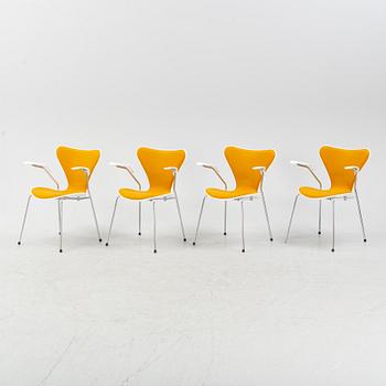 Arne Jacobsen,  a group of four model 'Seven' chairs, Fritz Hansen, Denmark, dated 2001.