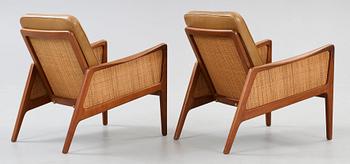 A pair of Peter Hvidt & Orla Mølgaard Nielsen 'FD-51' teak easy chairs, France & Daverkosen, Denmark 1950's.