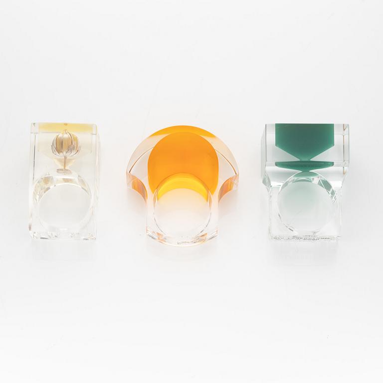 Siv Lagerström, three acrylic plastic rings, 1970s.