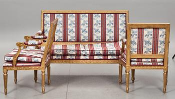 SALONGSGRUPP, 4 delar, gustaviansk stil, 1900-tal.