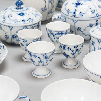 A 73-piece 'Blue Fluted Plain' porcelain tableware set, Copenhagen, Denmark, mostly 1940s-60s.