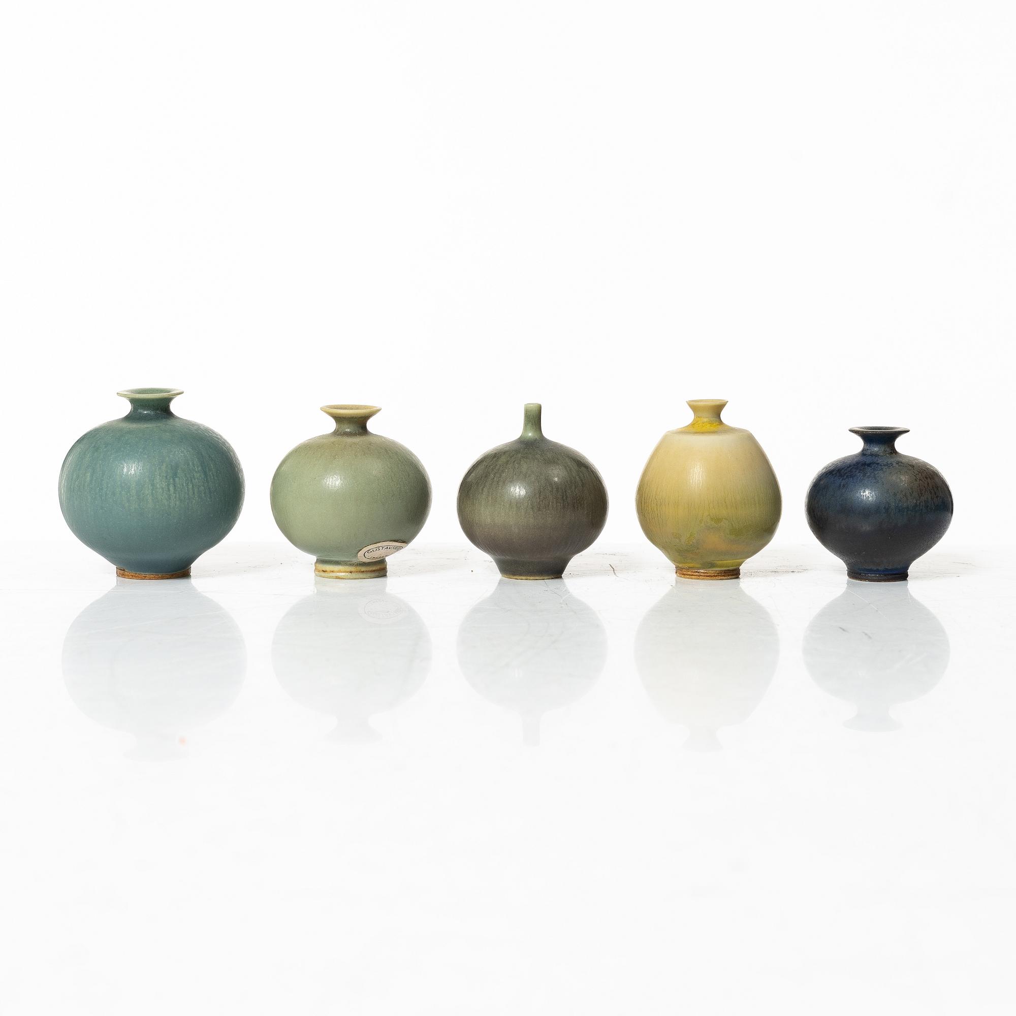 Berndt Friberg, miniature vases, eleven pieces, stoneware, Gustavsberg Studio 1960s/70s.
