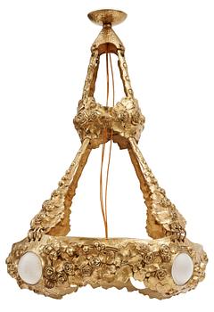 An Alice Nordin gilt-metal hanging lamp, Böhlmarks, Stockholm, 1910's-20's.