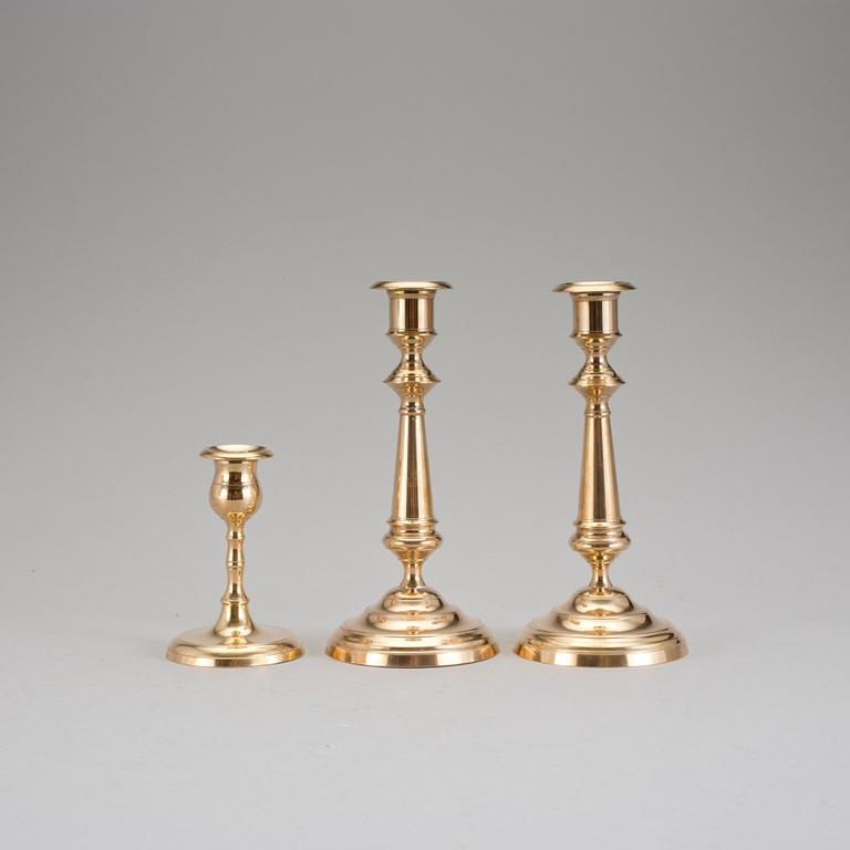 LJUSSTAKAR 3 st N P Lindeberg, Sundsvall, sent 1800-tal, mässing.