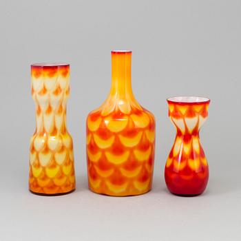 three Elme Glasbruk glass vases, 1960's.