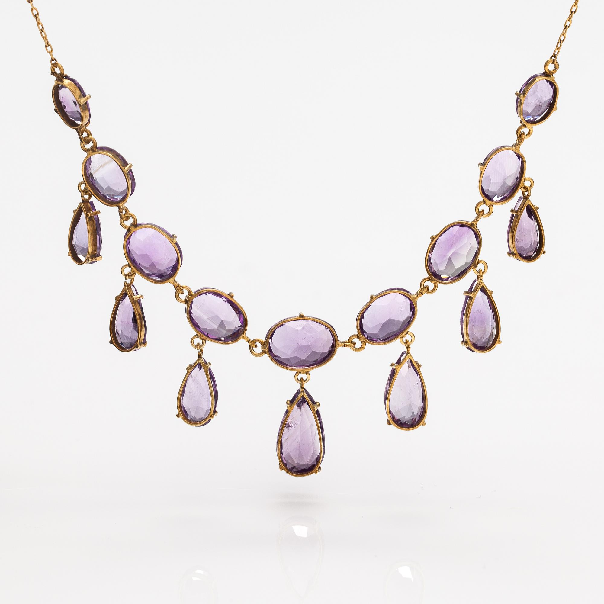 Halsband, förgyllt silver, ametister.