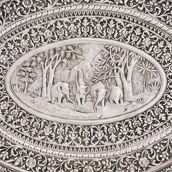 A silver salver, marked OM BHUJ for Oomersi Mawji, Bhuj, Kutch, India, circa 1860-1890.