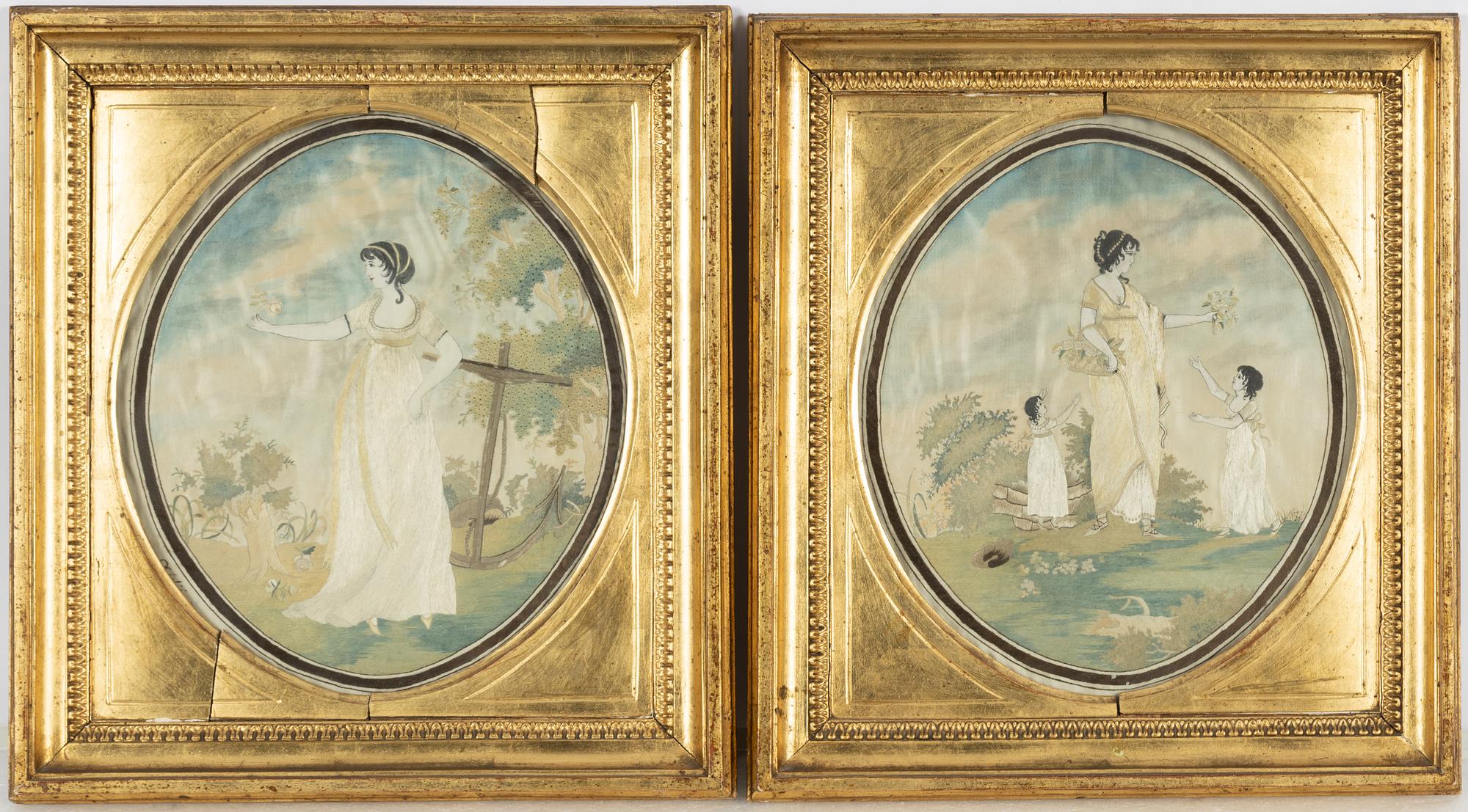 A pair of Empire silk embroderies, 1801.